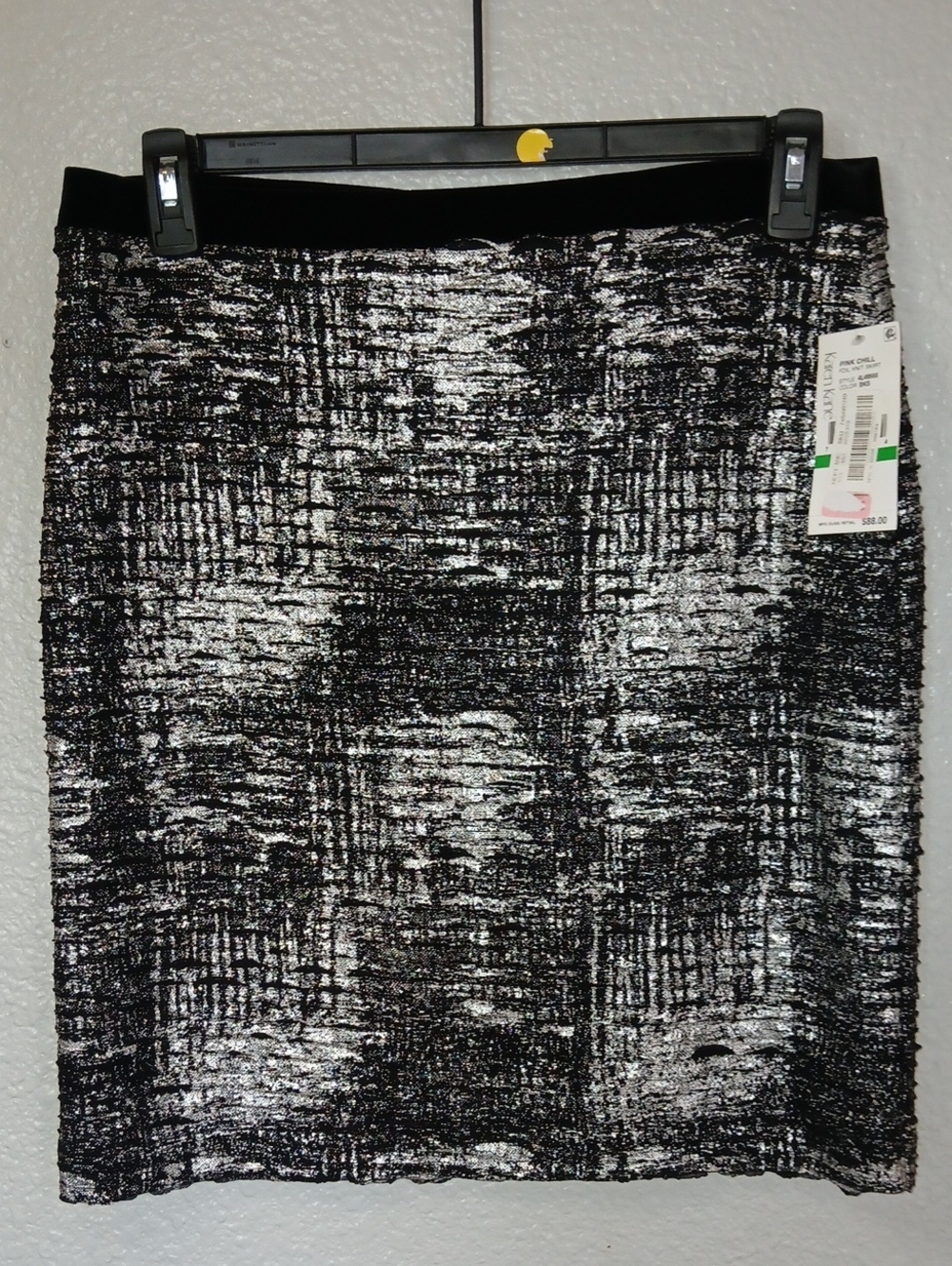 Karen Kane Black and Silver Metallic Textured Pencil Skirt